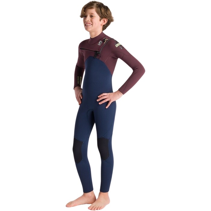 2024 C-Skins Junior NuWave Session 5/4mm Chest Zip Wetsuit C-NSE54JCZ - Bluestone / Rust x / Cool Green